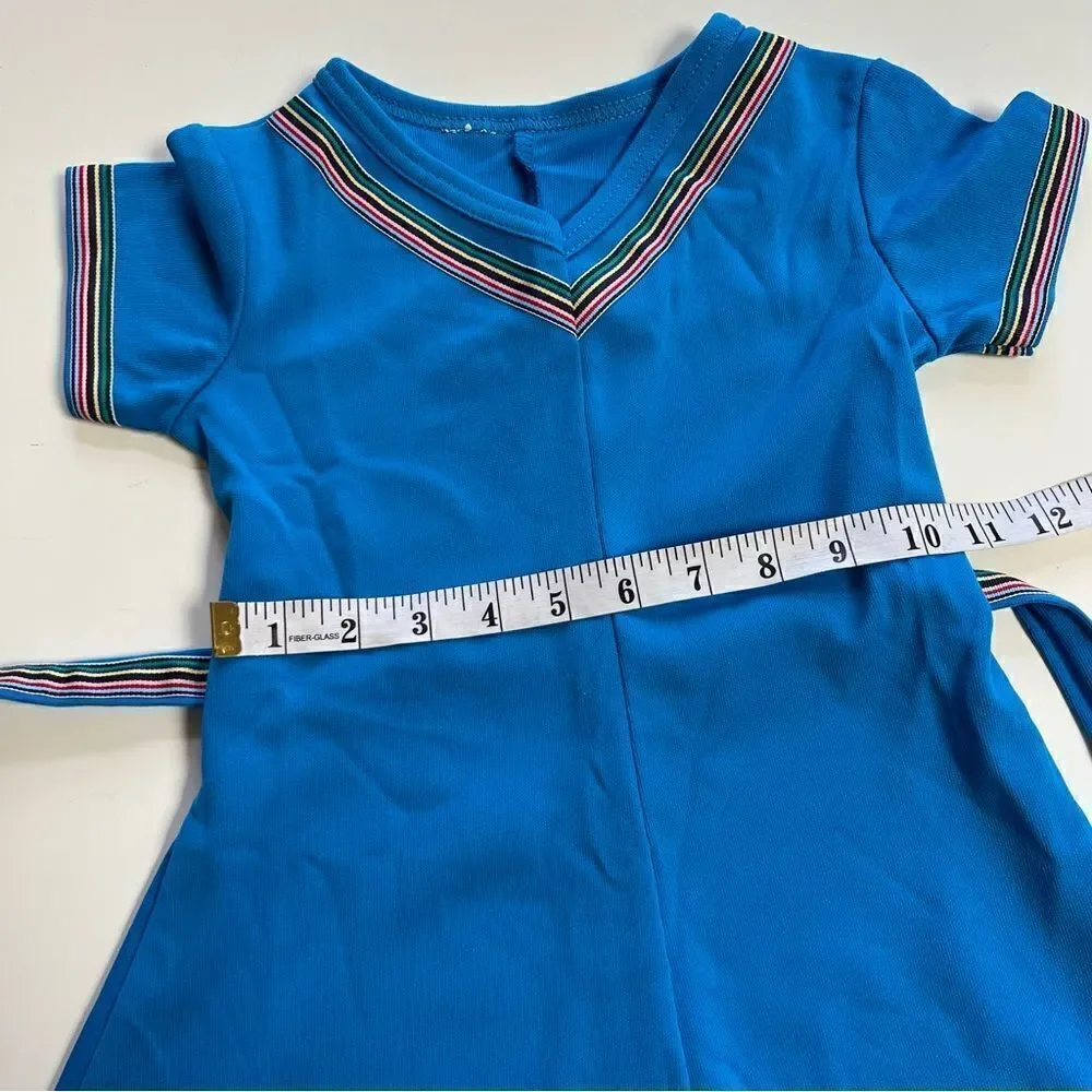 Vintage 1970s Handmade One of a Kind Girl’s Rainbow Trim Belted Dress